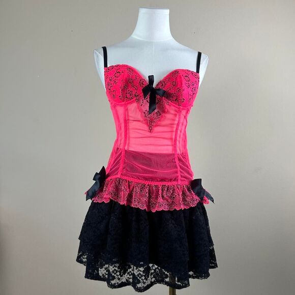 Hot Neon Pink and Black Scene Mcbling Emo Victoria’s Secret Bustier - Picture 1 of 4